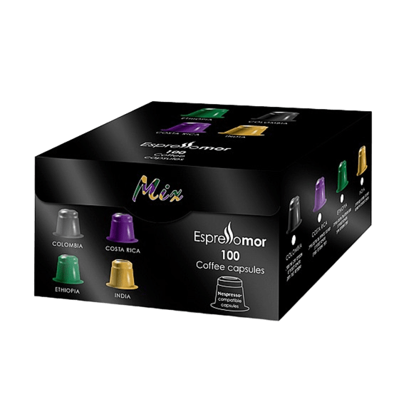 Espressomor MIX מארז 100 קפסולות תואמות נספרסו מיקס   